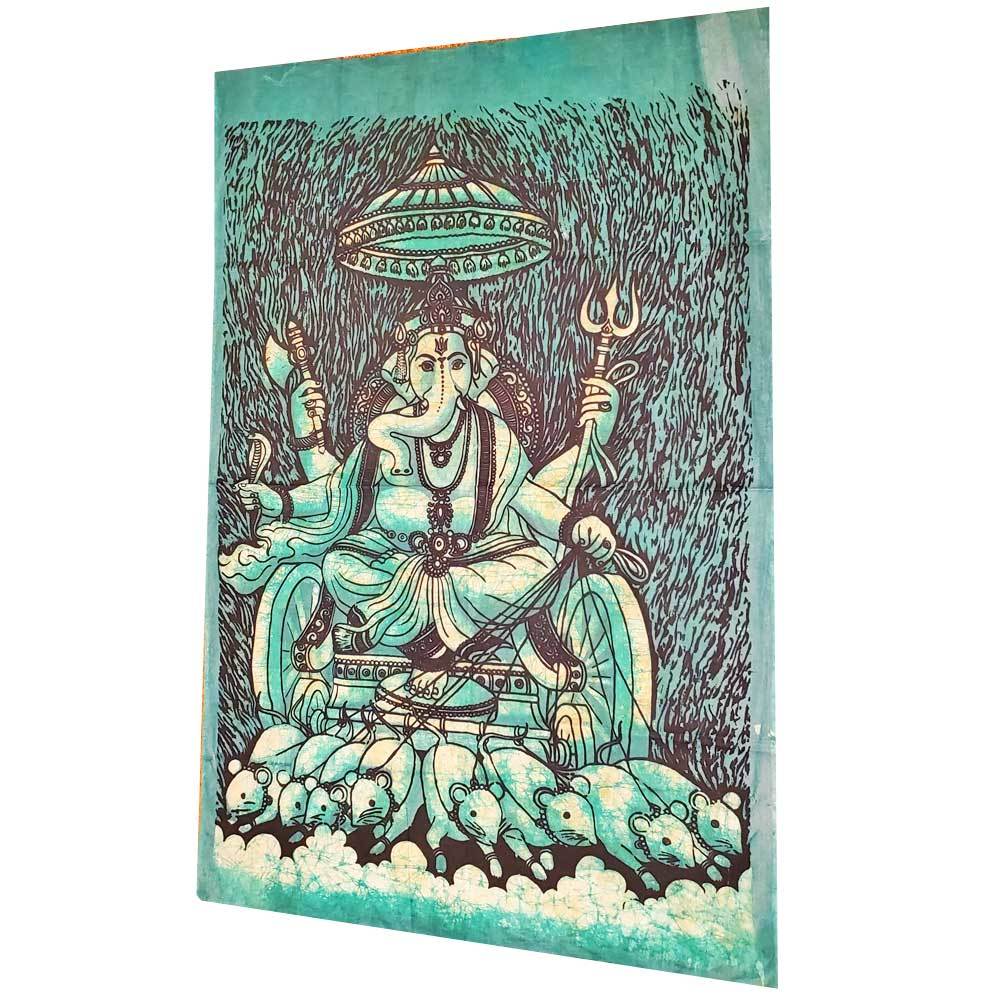Batik Cotton Fabric Krauncha Ganesha Wall Decor Banner Tapestry - Spiritual & Wellness