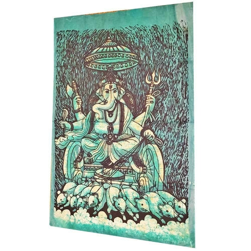 Batik Cotton Fabric Krauncha Ganesha Wall Decor Banner Tapestry - Spiritual & Wellness