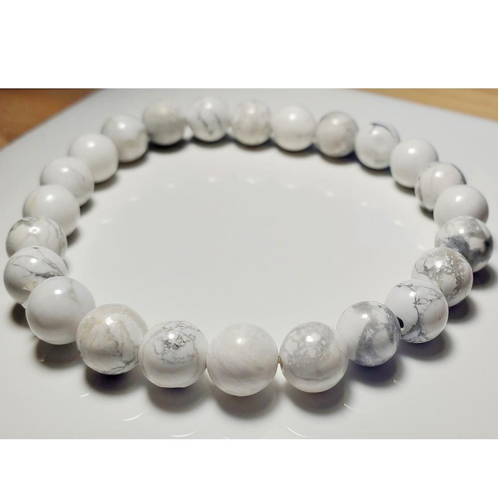 White Howlite Beaded Stretch Bracelet - Crystals & Gemstones