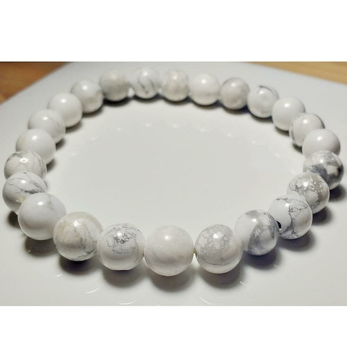 White Howlite Beaded Stretch Bracelet - Crystals & Gemstones
