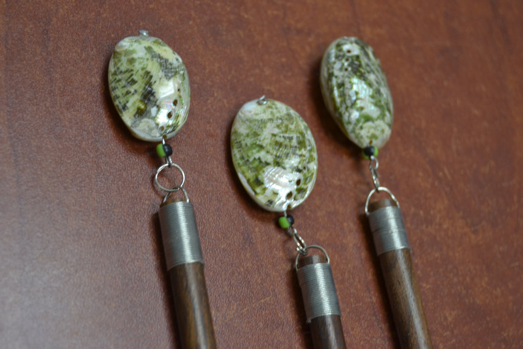 Green Abalone Shell Hairsticks – 3 Pack - Artisan Fashion Accessories