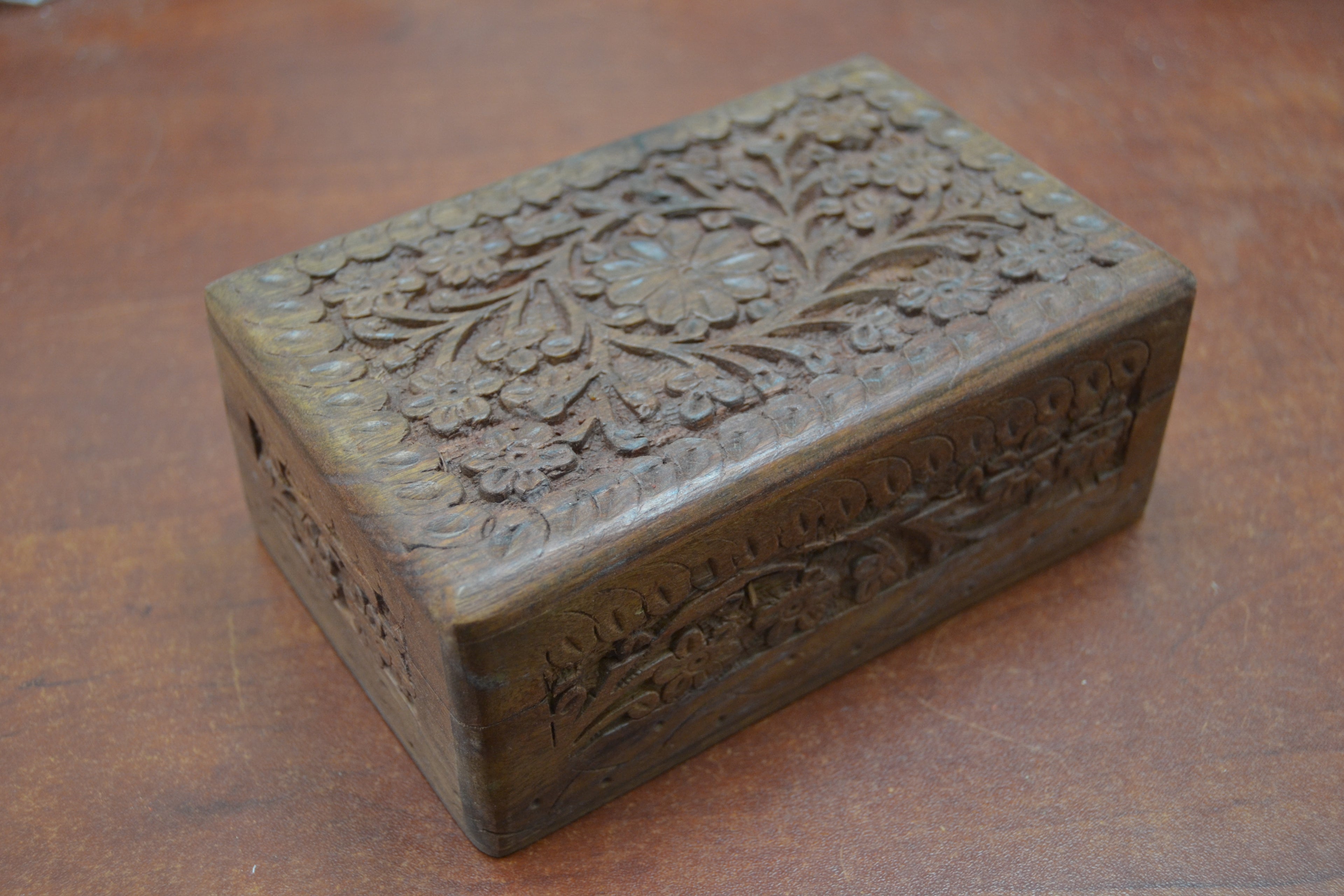 Flower Carved Wood Box - Home Office & Gifts