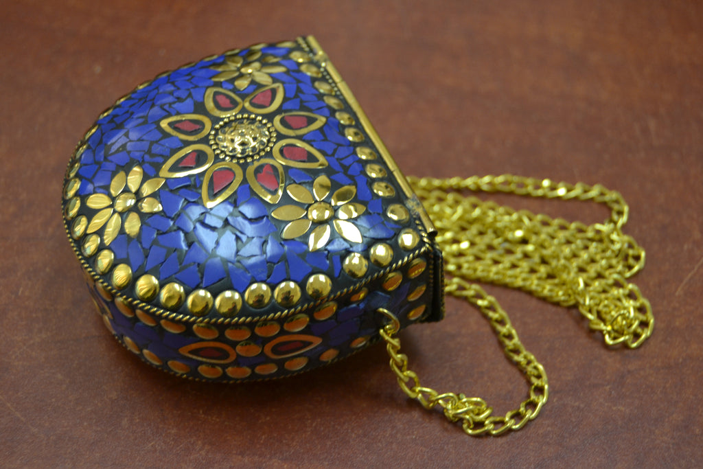 Blue Shell Brass Clutch Purse - Artisan Fashion Accessories