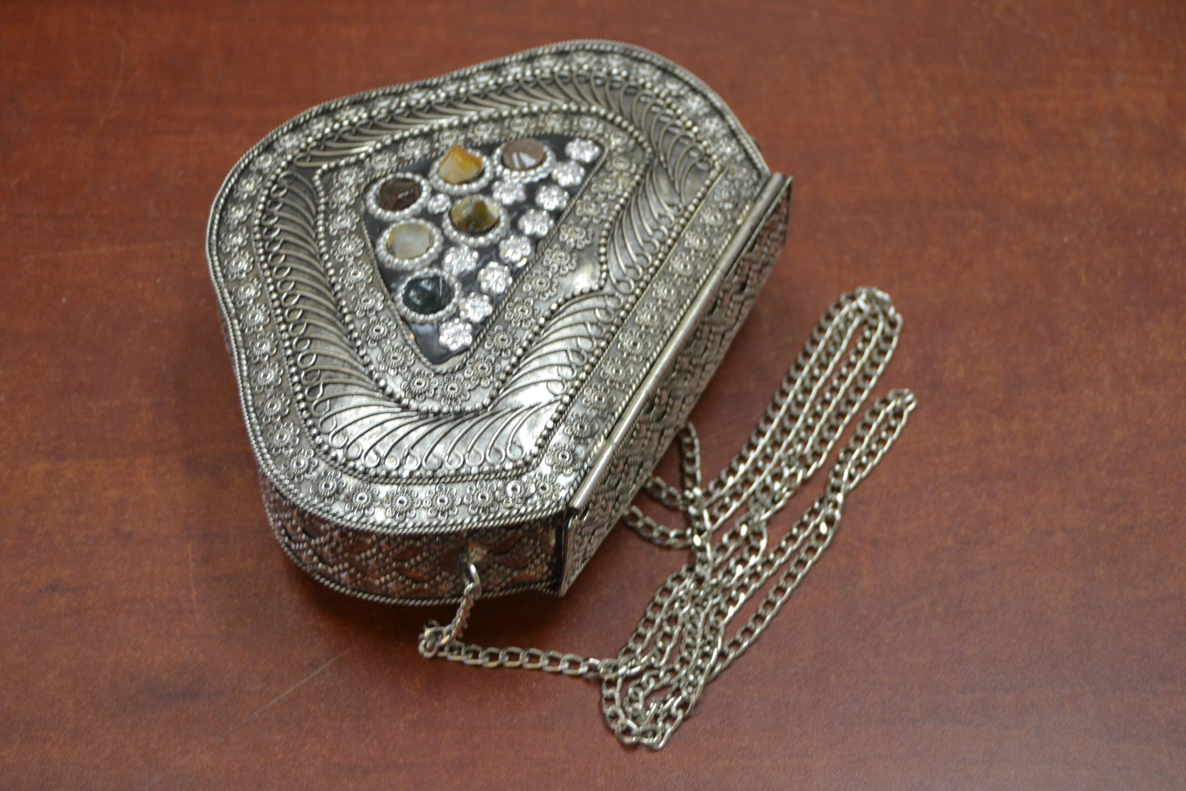 Gemstone Brass Clutch Purse - Artisan Fashion Accessories