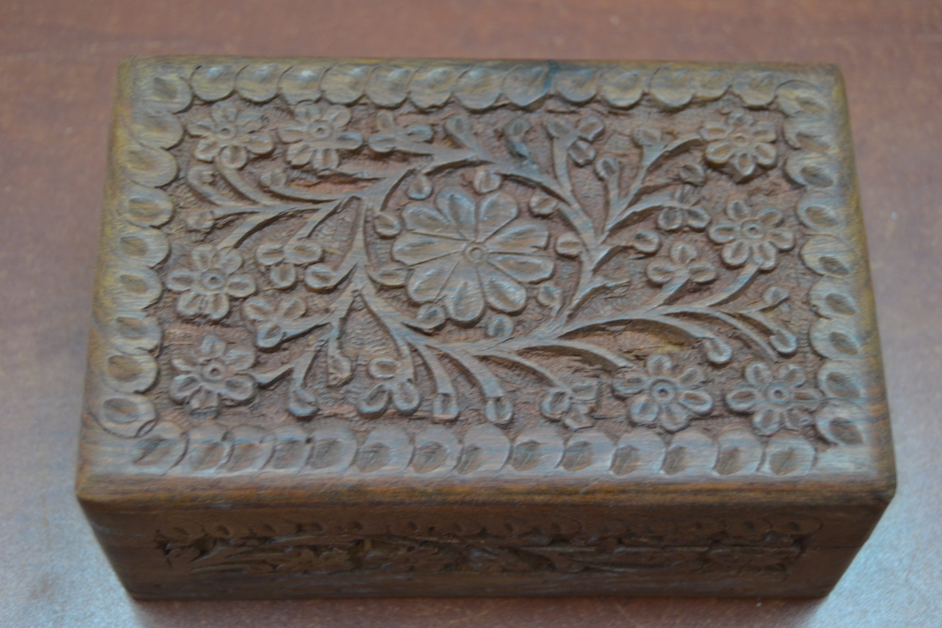 Flower Carved Wood Box - Home Office & Gifts