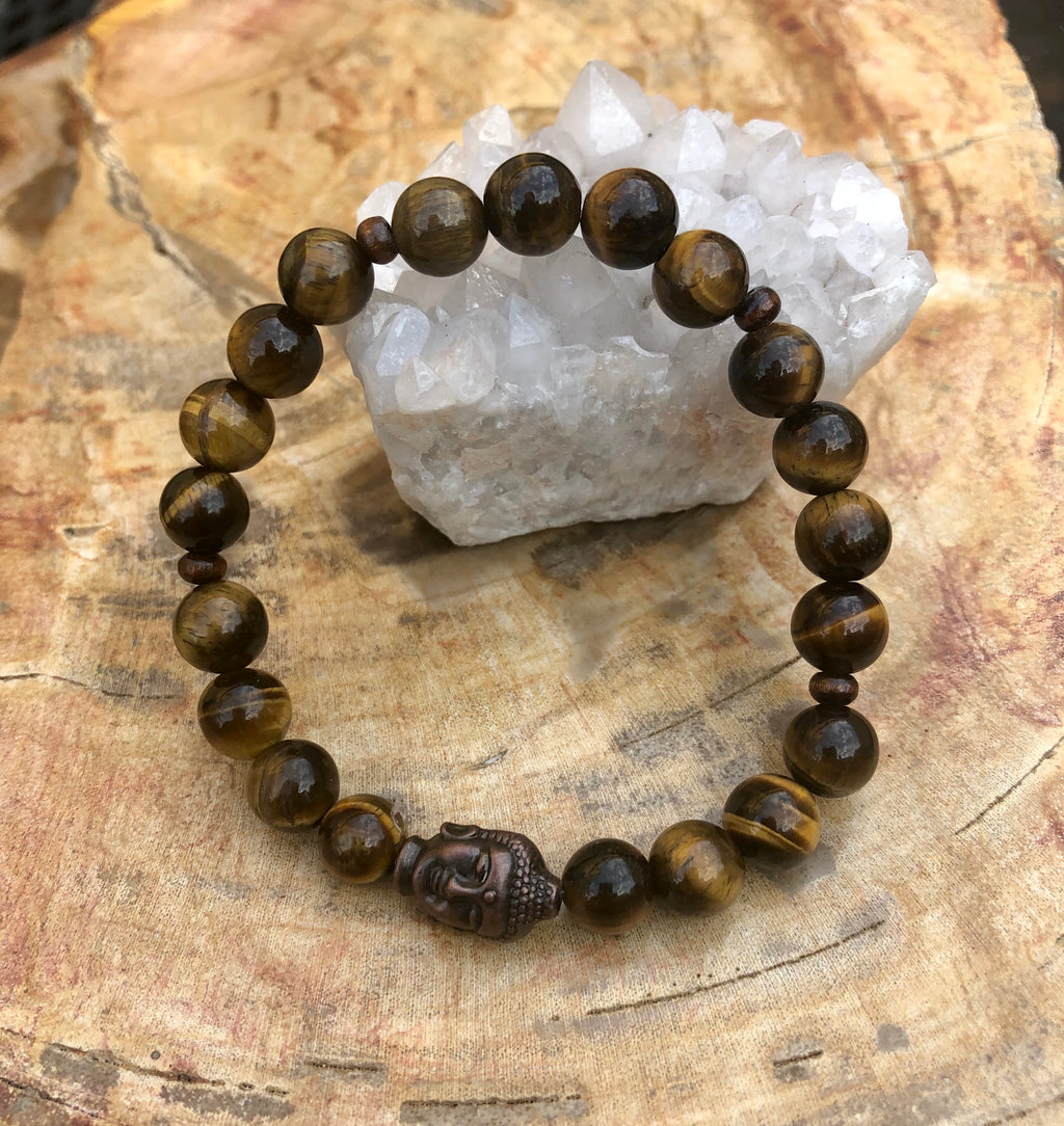 Tiger Eye & Buddha Gemstone Bracelet - Crystals & Gemstones