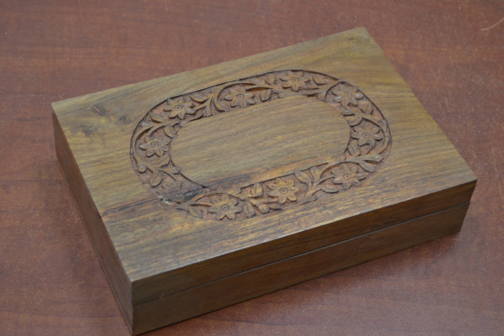 Carved Flower Wood Box - Home Office & Gifts
