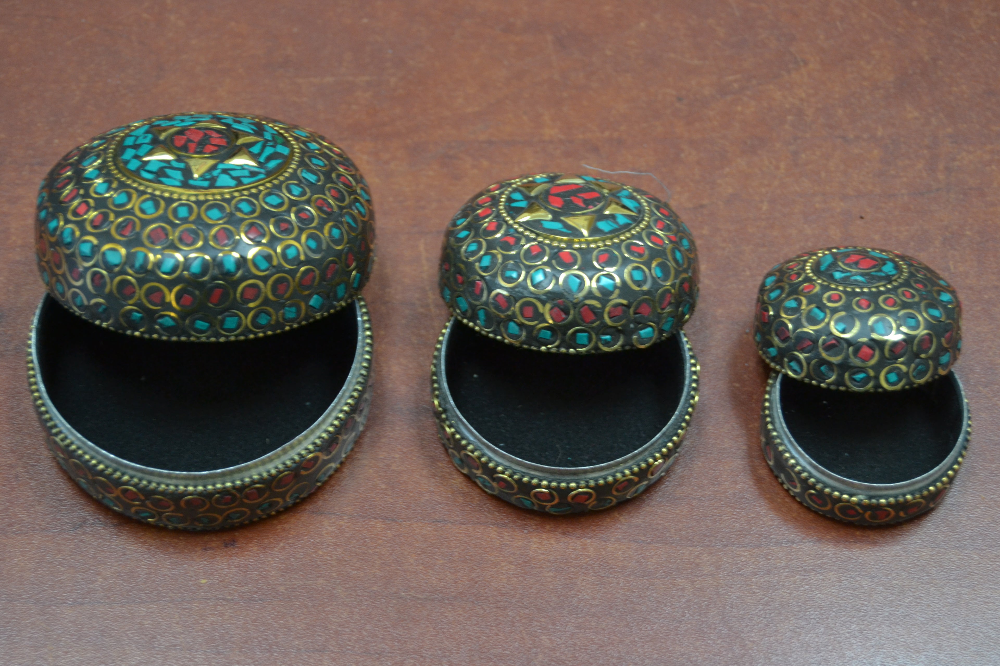 Turquoise Coral Nepal Trinket Boxes – 3 Pack - Home Office & Gifts