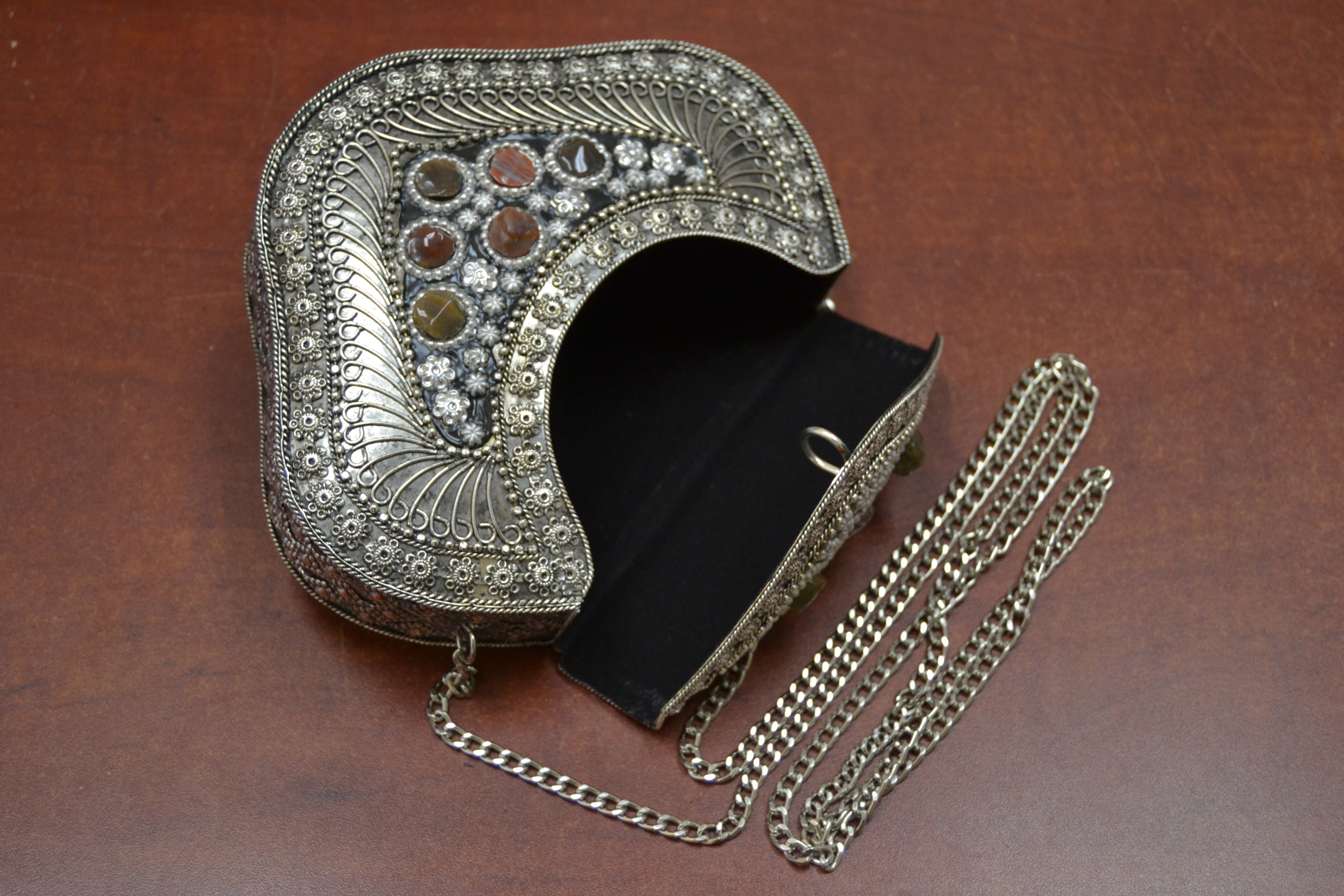 Gemstone Brass Clutch Purse - Artisan Fashion Accessories