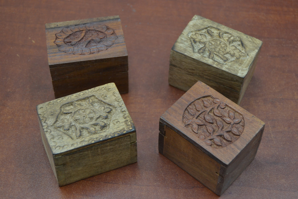 Carved Wood Boxes – 4 Piece Set - Home Office & Gifts