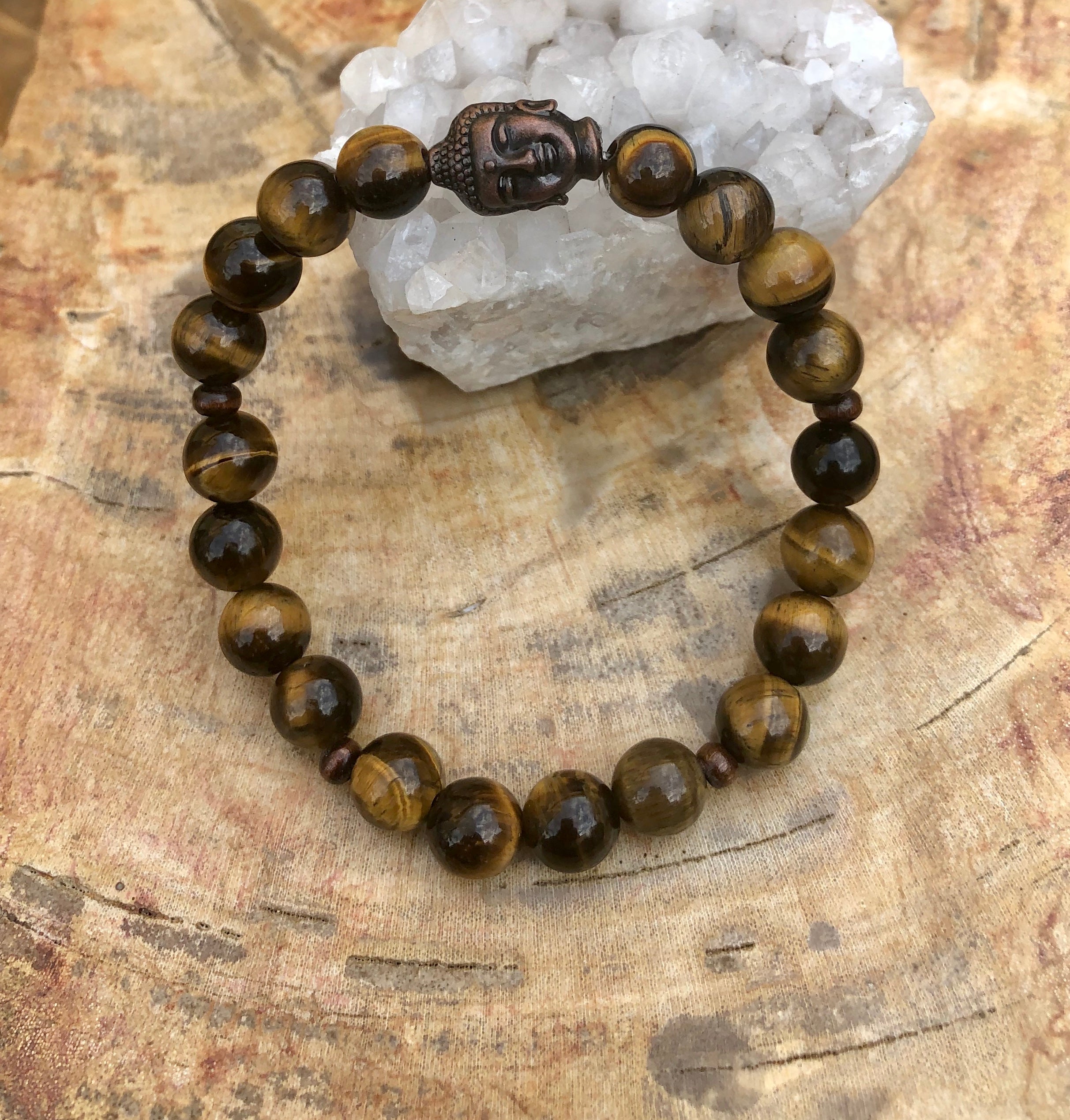 Tiger Eye & Buddha Gemstone Bracelet - Crystals & Gemstones