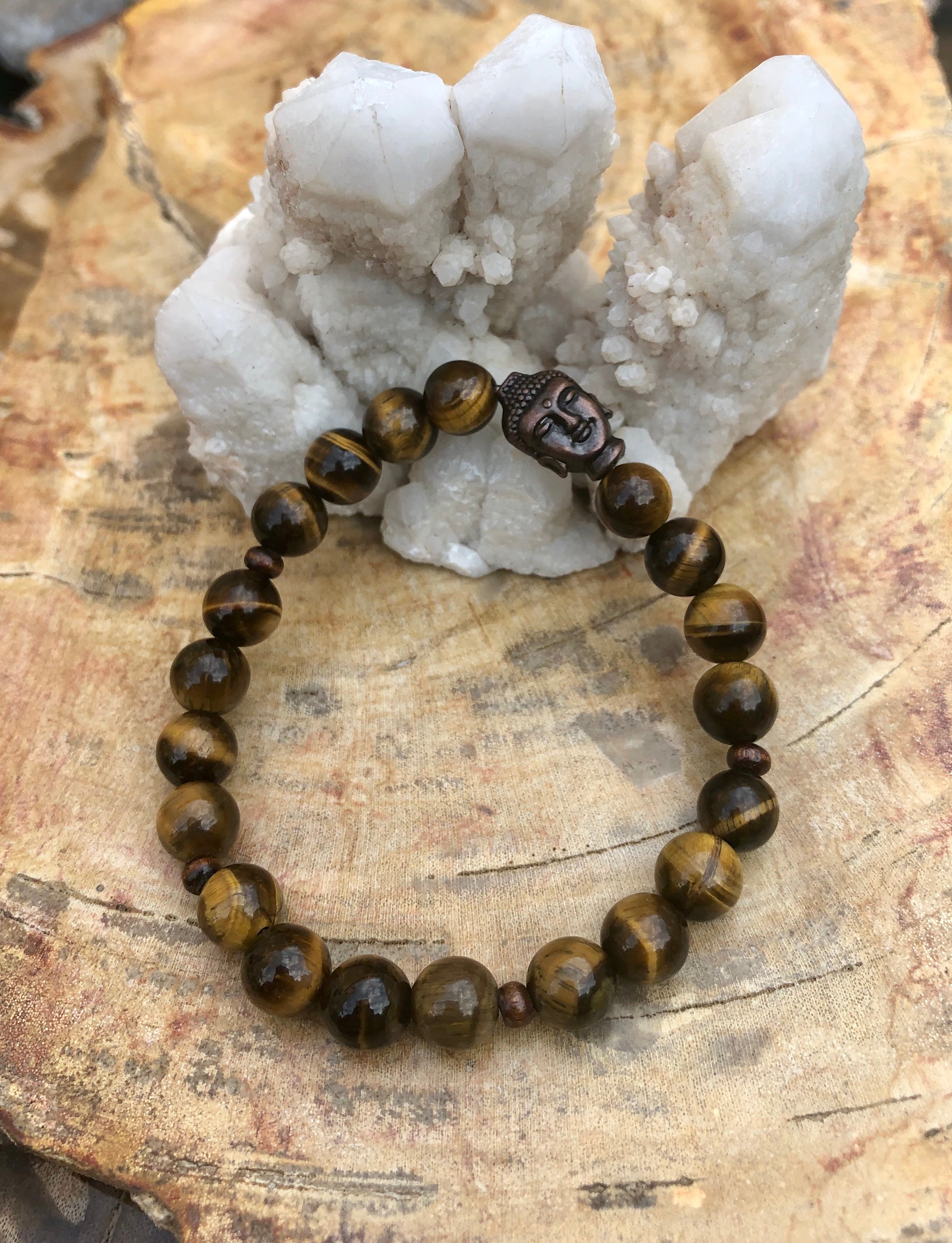 Tiger Eye & Buddha Gemstone Bracelet - Crystals & Gemstones