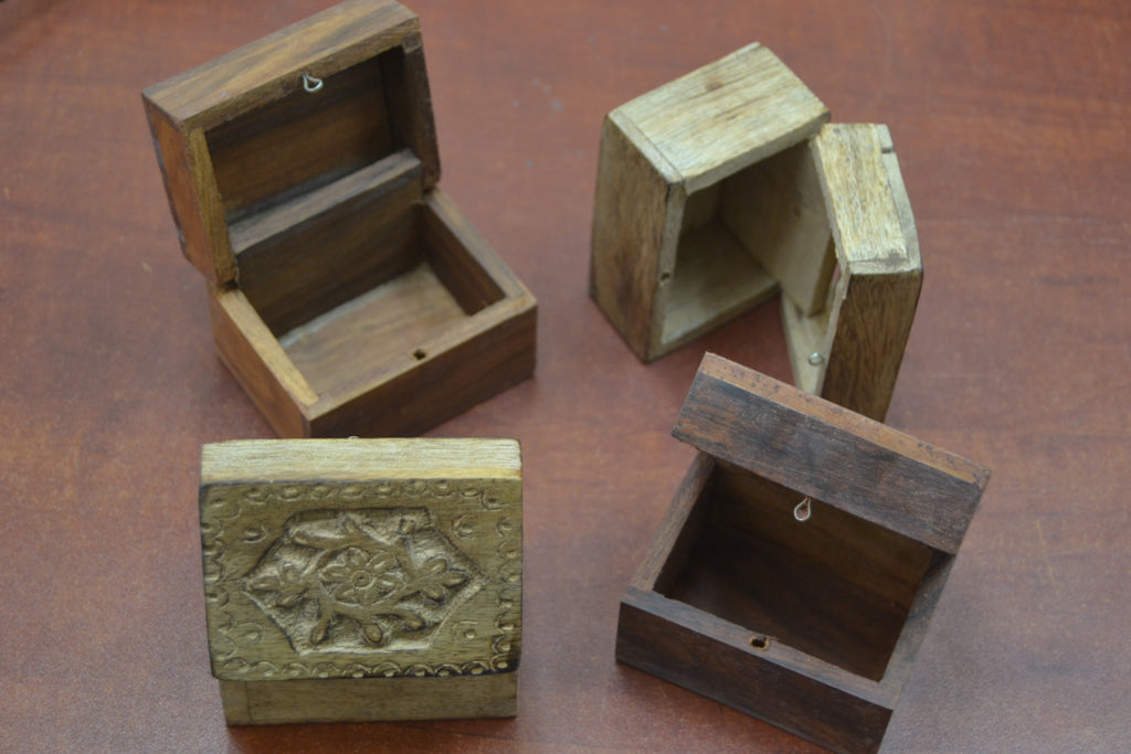Carved Wood Boxes – 4 Piece Set - Home Office & Gifts