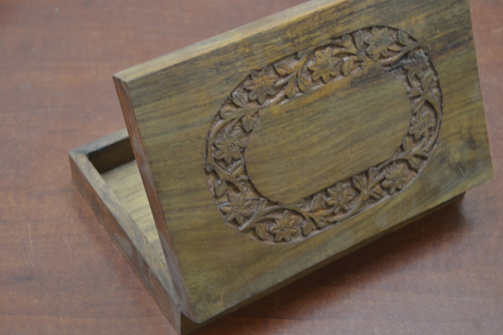 Carved Flower Wood Box - Home Office & Gifts