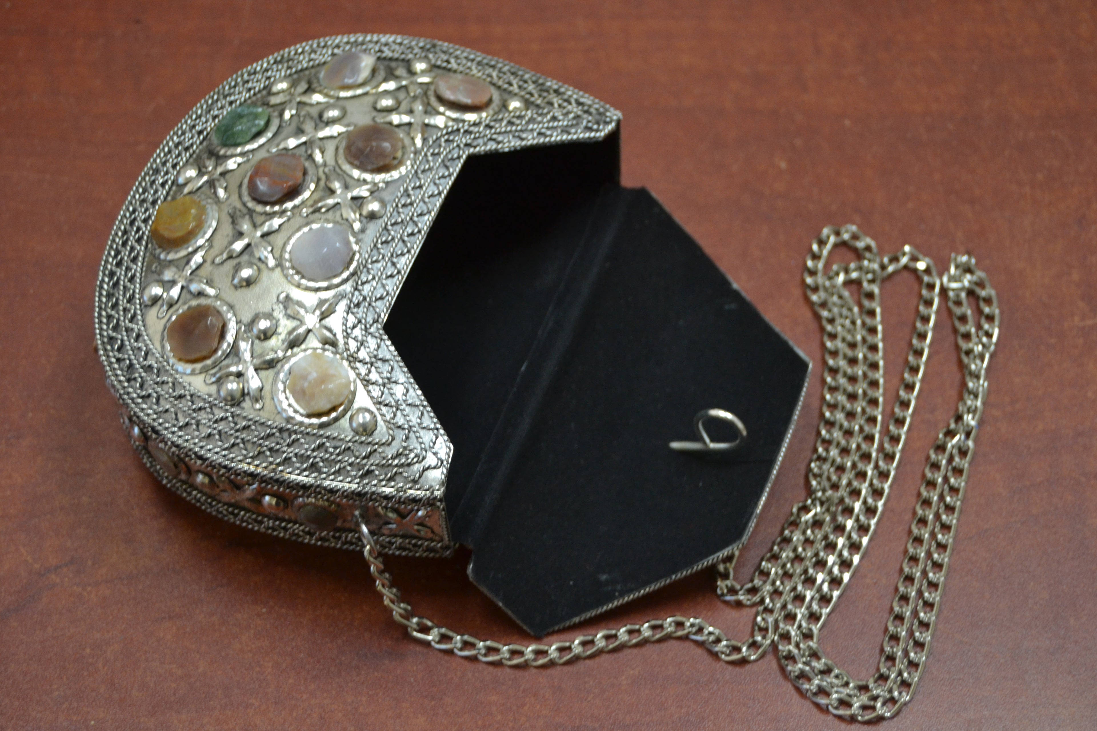 Gemstone Brass Clutch Purse - Artisan Fashion Accessories