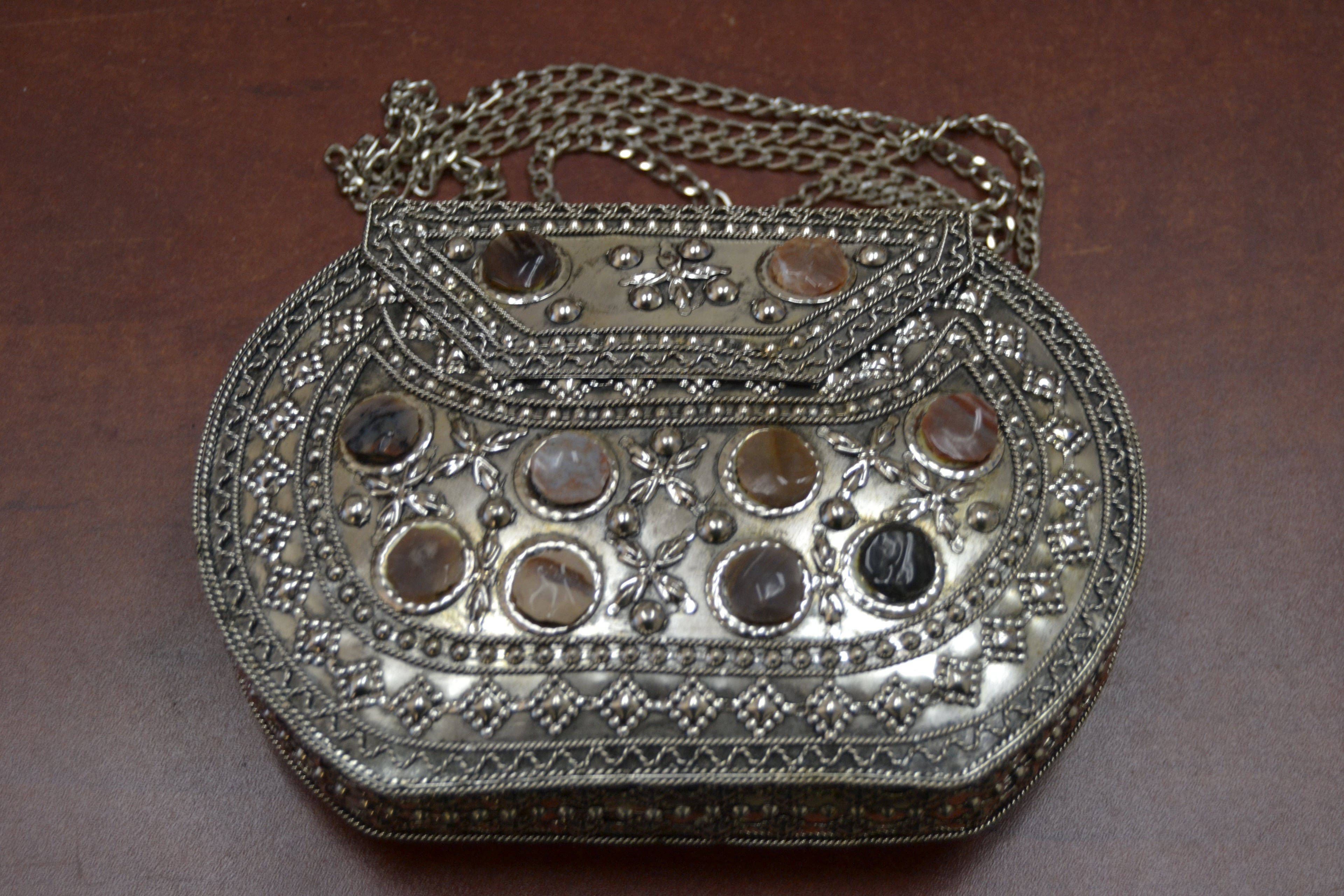 Gemstone Brass Clutch Purse - Artisan Fashion Accessories