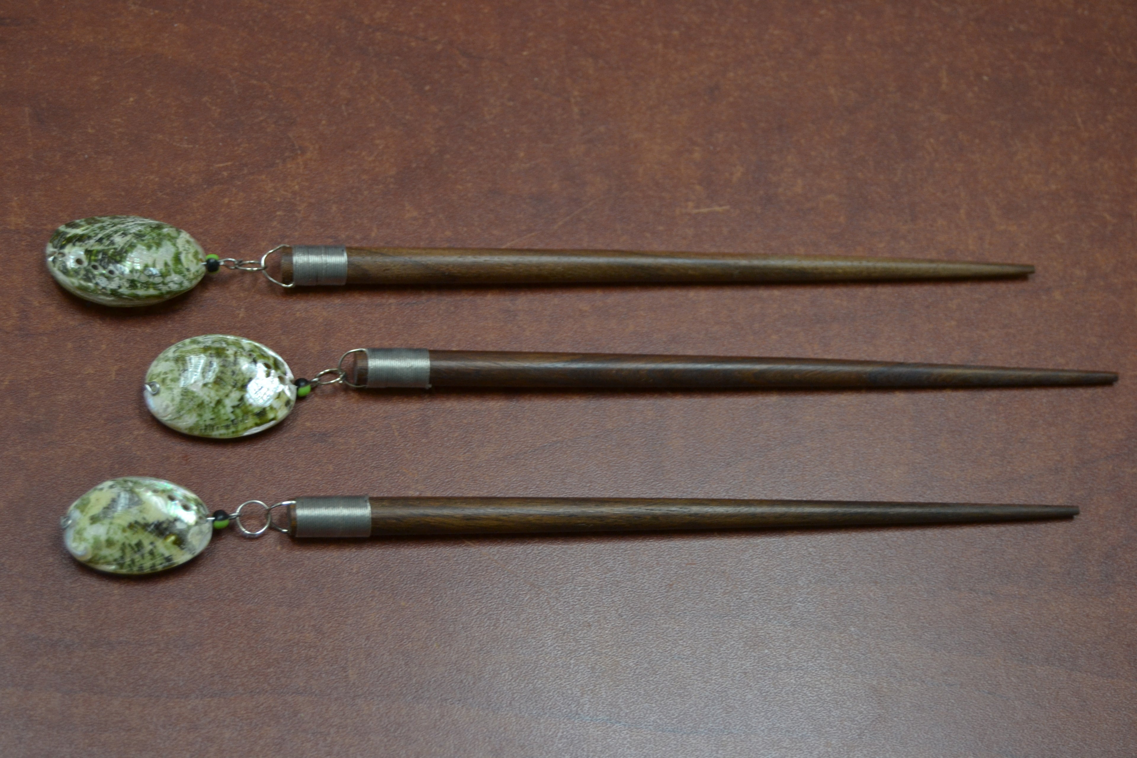 Green Abalone Shell Hairsticks – 3 Pack - Artisan Fashion Accessories