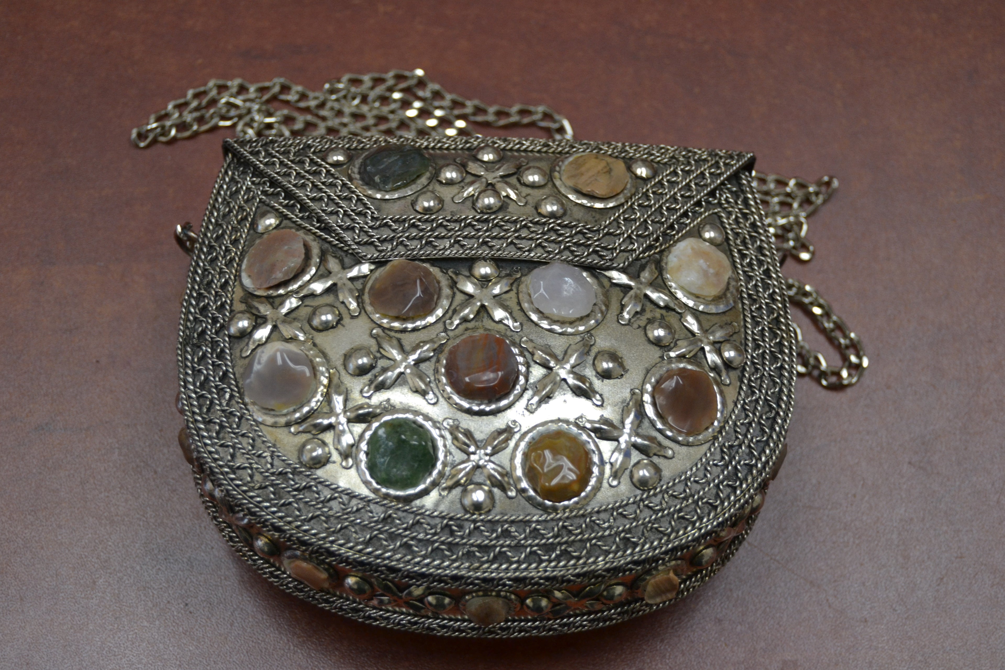 Gemstone Brass Clutch Purse - Artisan Fashion Accessories