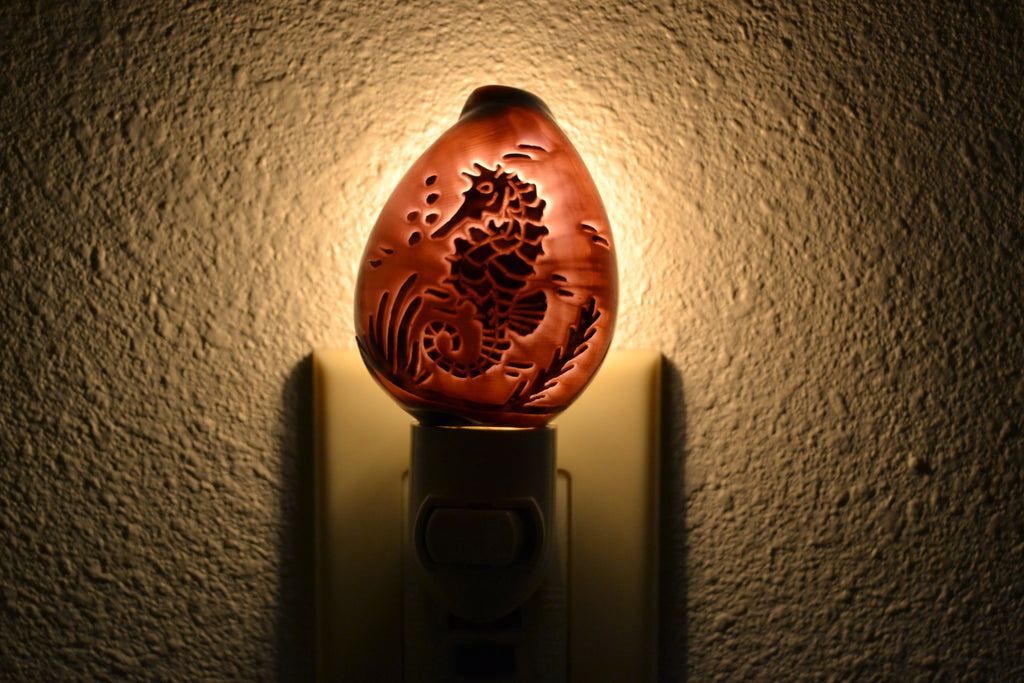 Tiger Seahorse Shell Nightlight - Coastal Home Décor