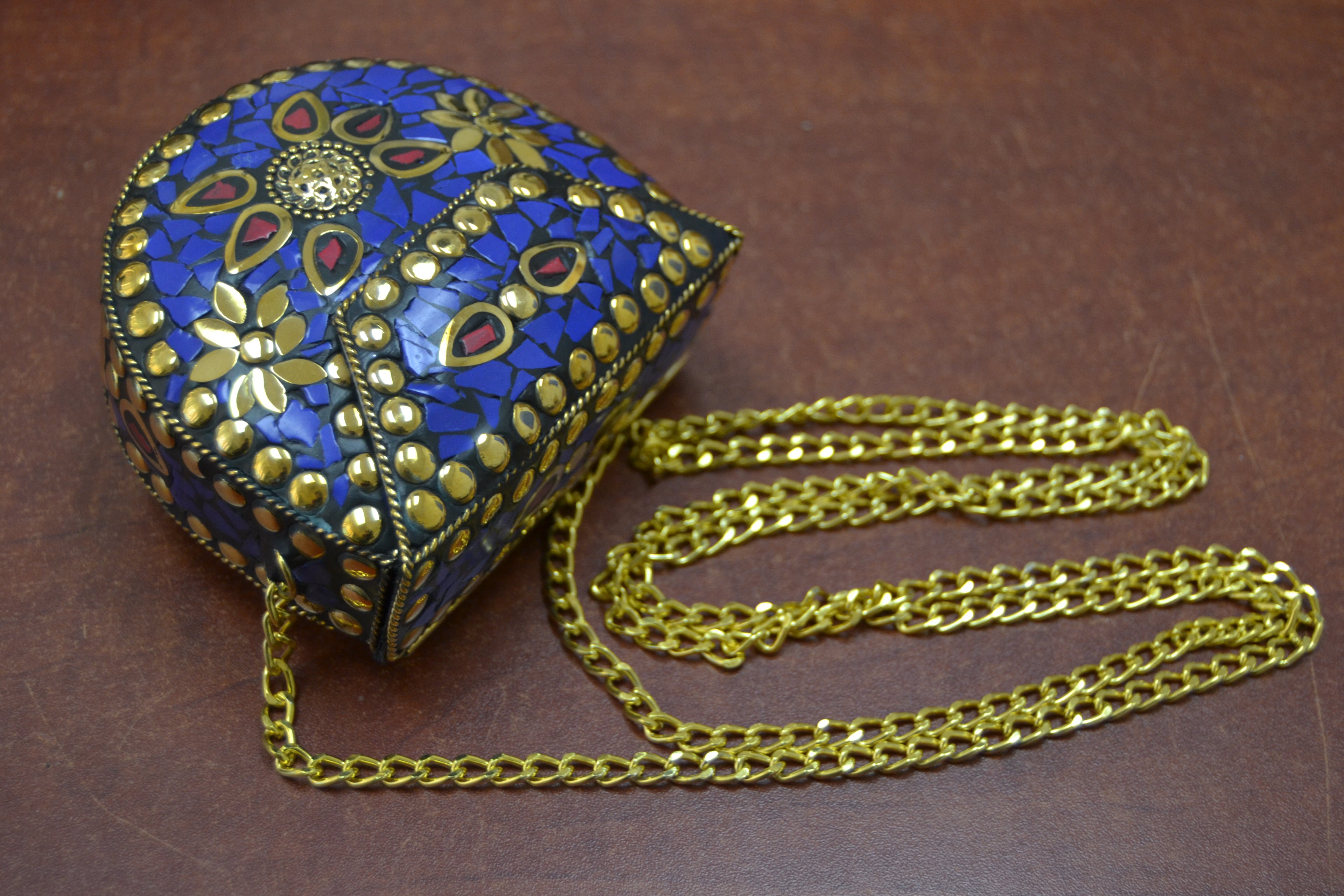 Blue Shell Brass Clutch Purse - Artisan Fashion Accessories