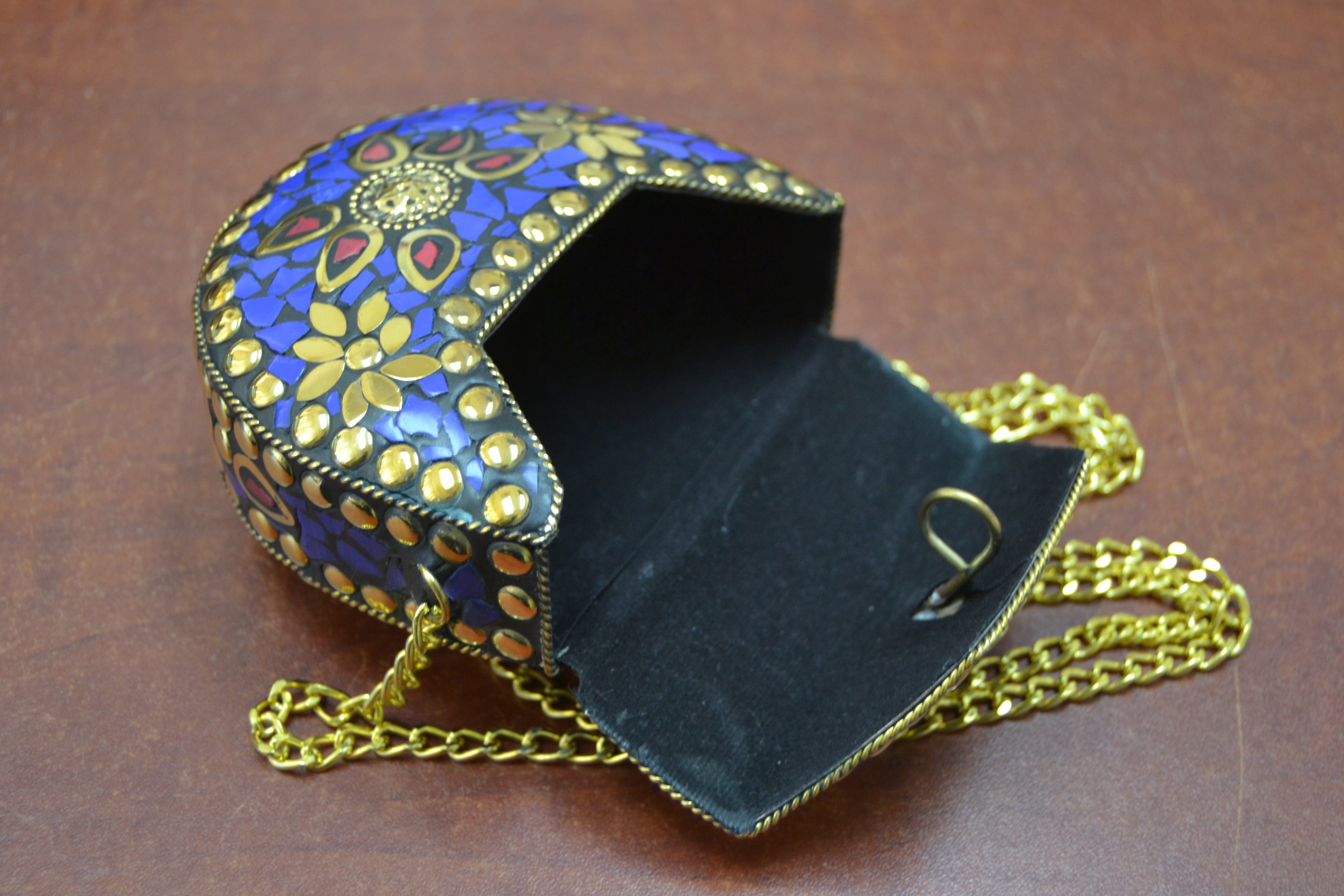 Blue Shell Brass Clutch Purse - Artisan Fashion Accessories