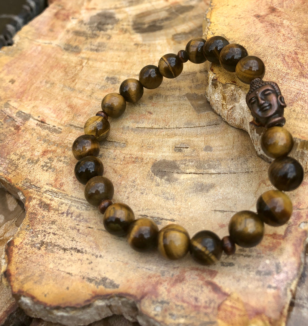 Tiger Eye & Buddha Gemstone Bracelet - Crystals & Gemstones