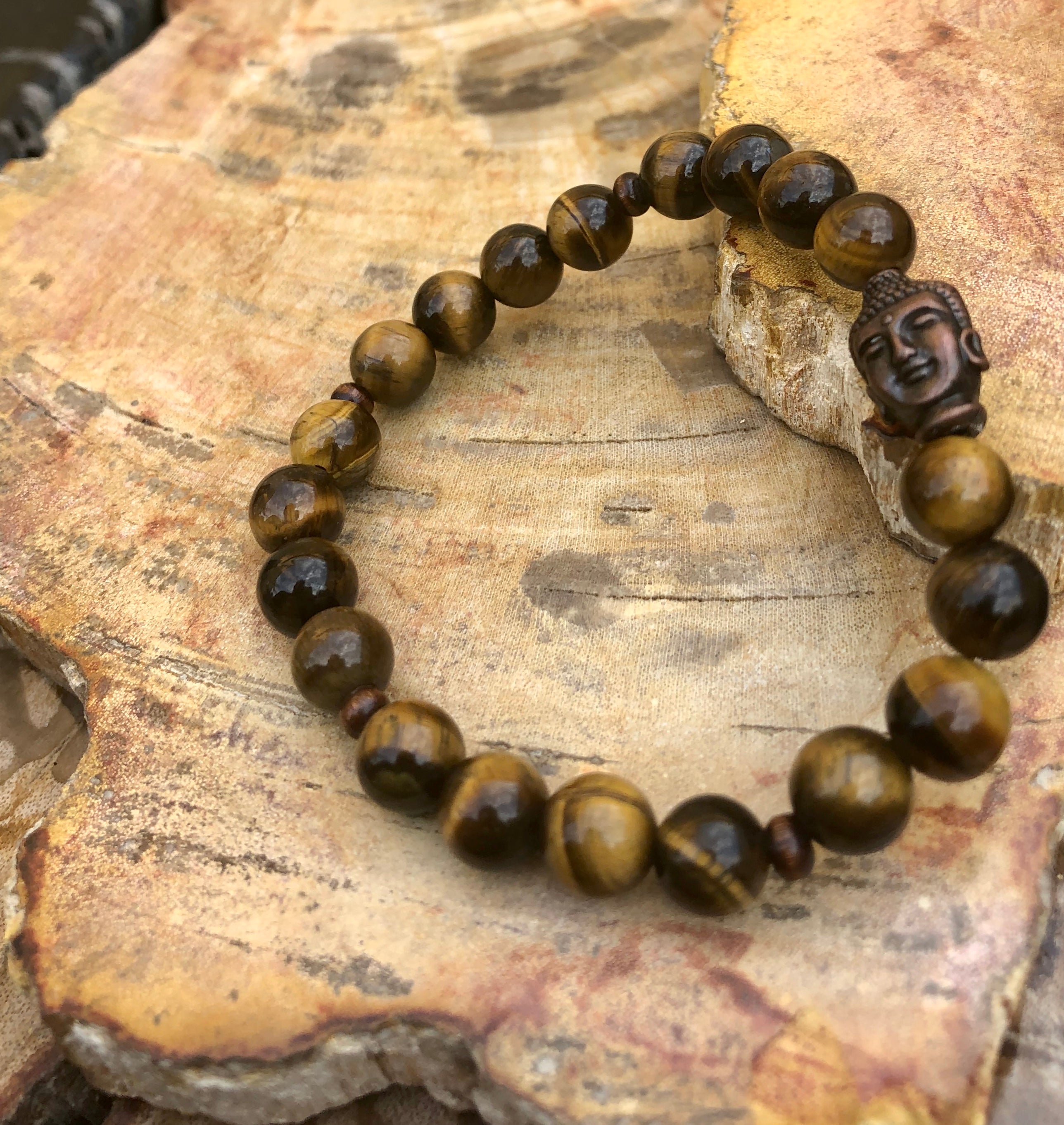 Tiger Eye & Buddha Gemstone Bracelet - Crystals & Gemstones
