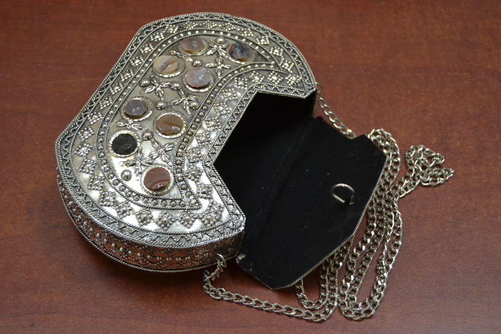 Gemstone Brass Clutch Purse - Artisan Fashion Accessories