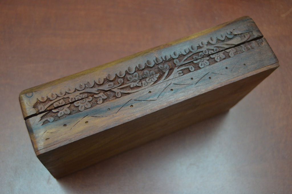 Large Flower Carved Wood Box - Home Office & Gifts