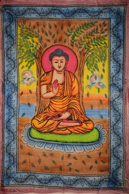 Buddha Meditating Under Bodhi Tree Tapestry - Spiritual & Wellness
