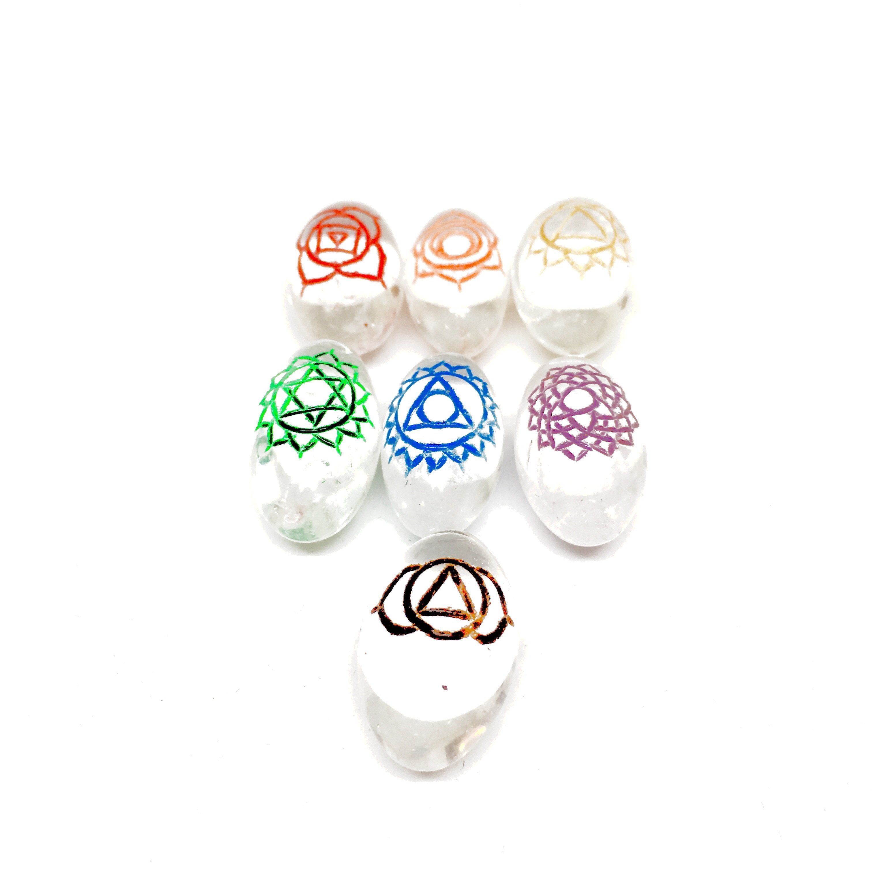 Chakra Shivalingam Set | Engraved Quartz | Energy Balancing