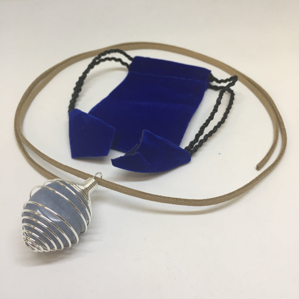 Tumbled Stone Pendant Necklace | Silver Cage & Suede
