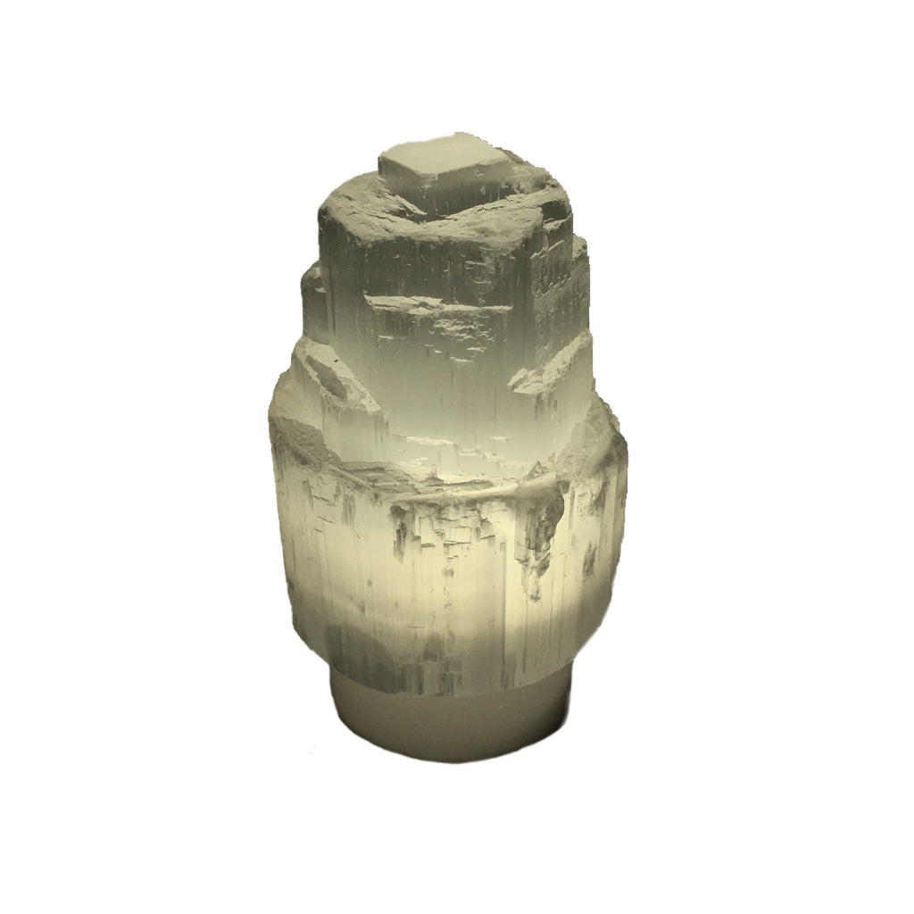 Mini Selenite Skyscraper Lamp | Cleansing Aura | Cordless LED | Worthy