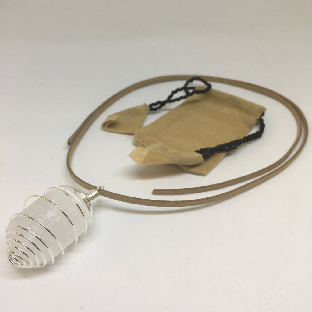 Tumbled Stone Pendant Necklace | Silver Cage & Suede