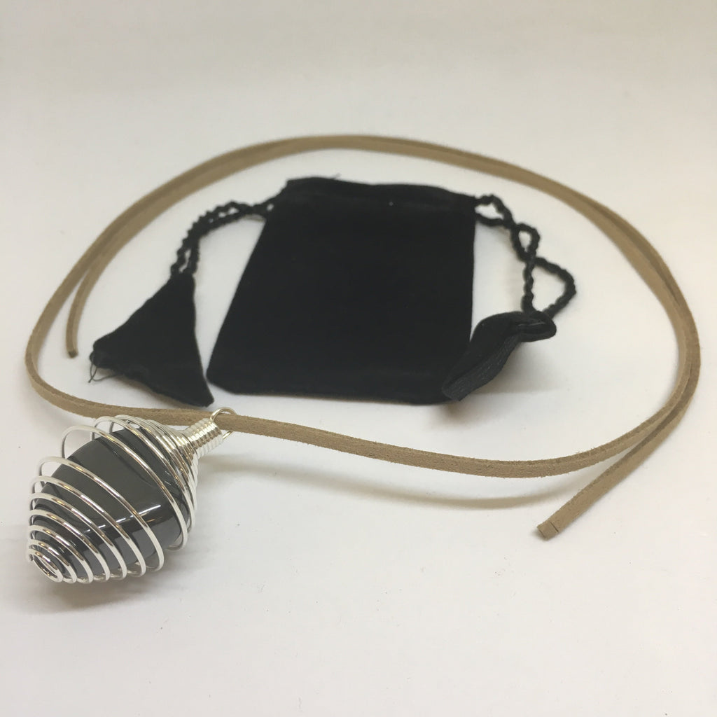 Tumbled Stone Pendant Necklace | Silver Cage & Suede