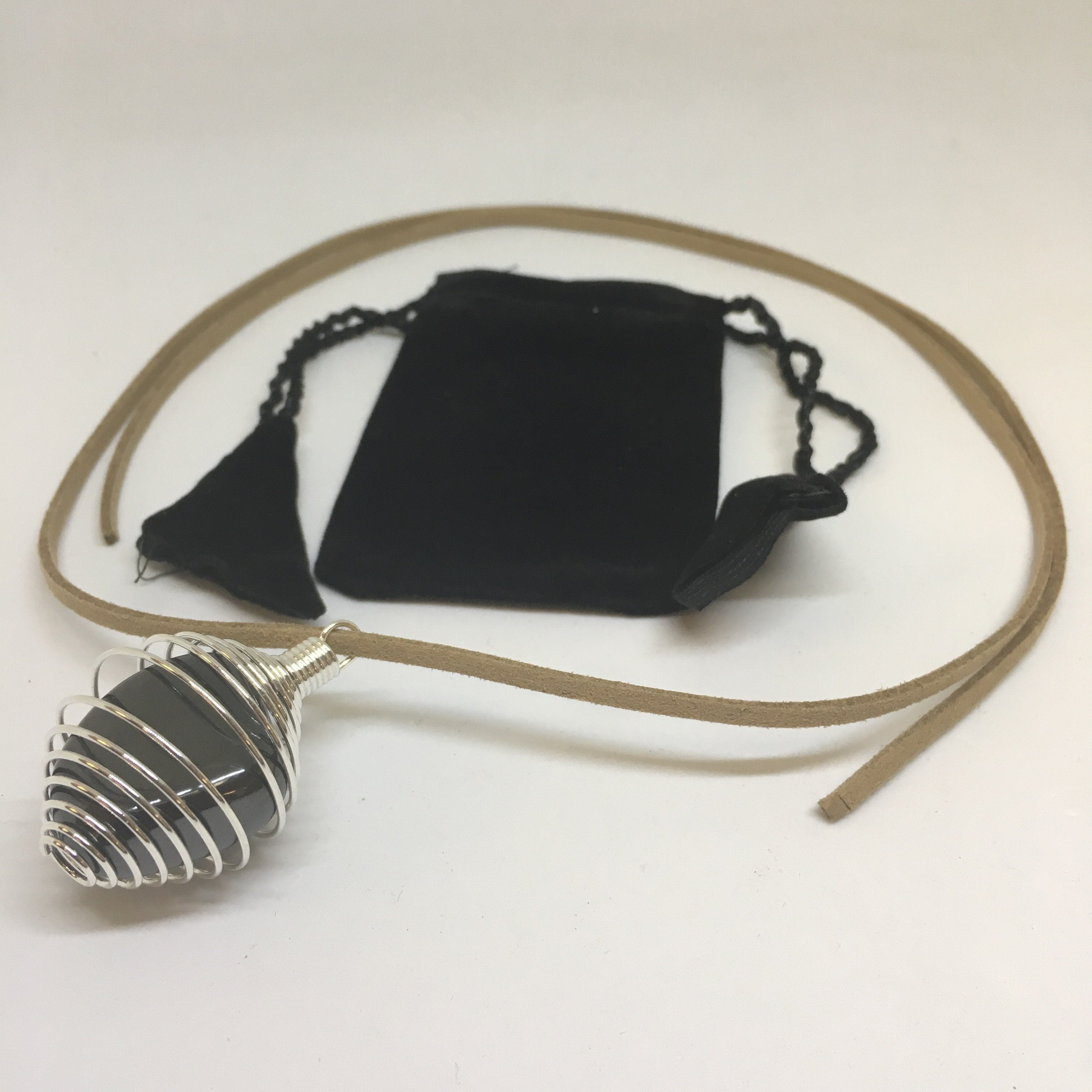 Tumbled Stone Pendant Necklace | Silver Cage & Suede